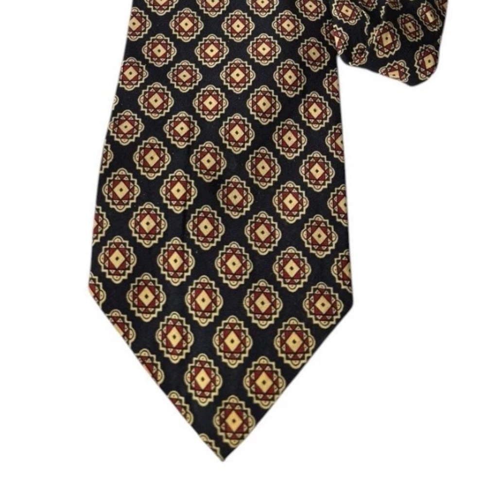 VTG Polo Ralph Lauren Silk Geometric Pattern Tie Black Red Gold Diamond USA Made - Picture 4 of 5